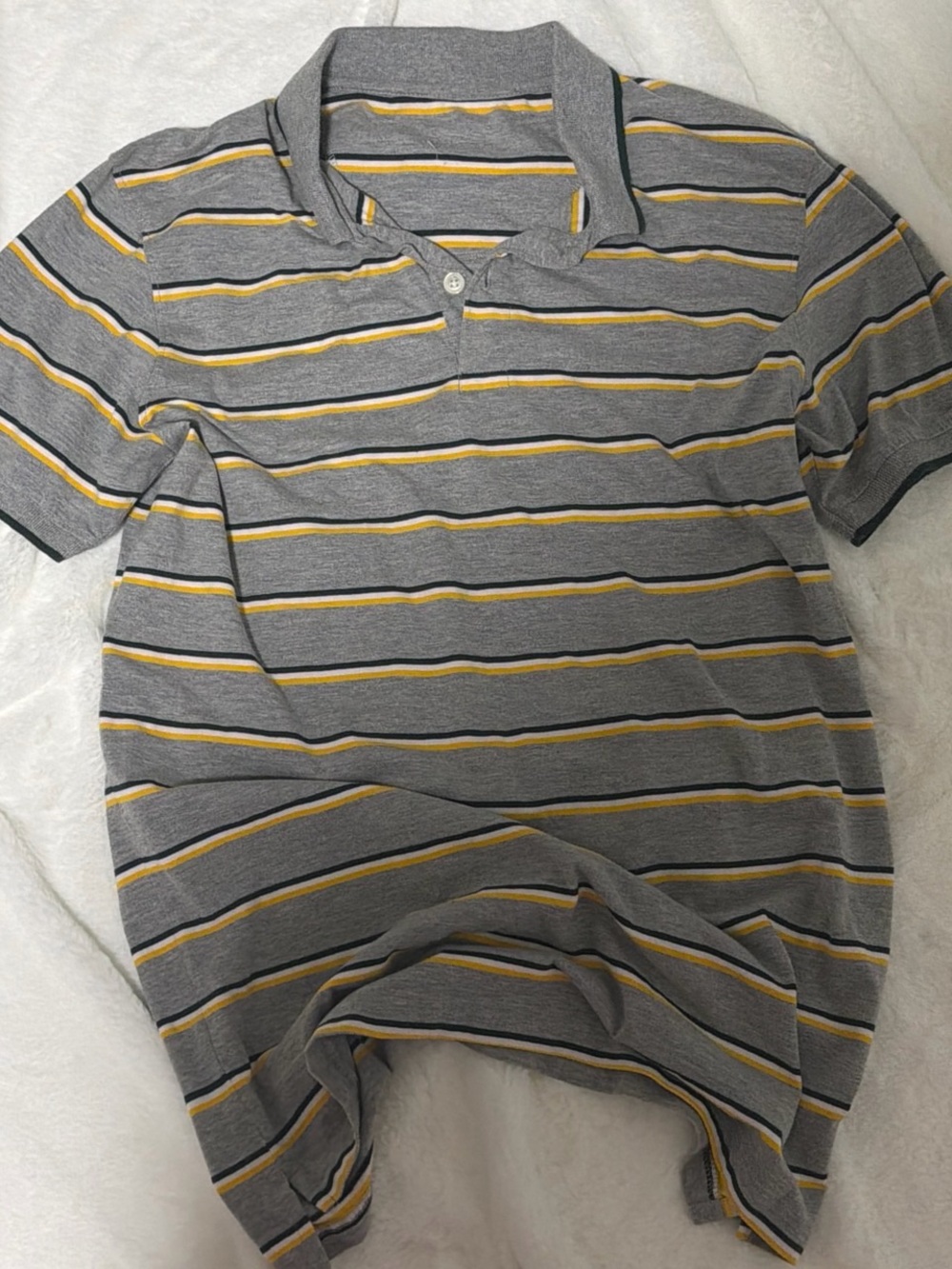 Tommy Hilfiger Gray Polo with Yellow and Black Stripes